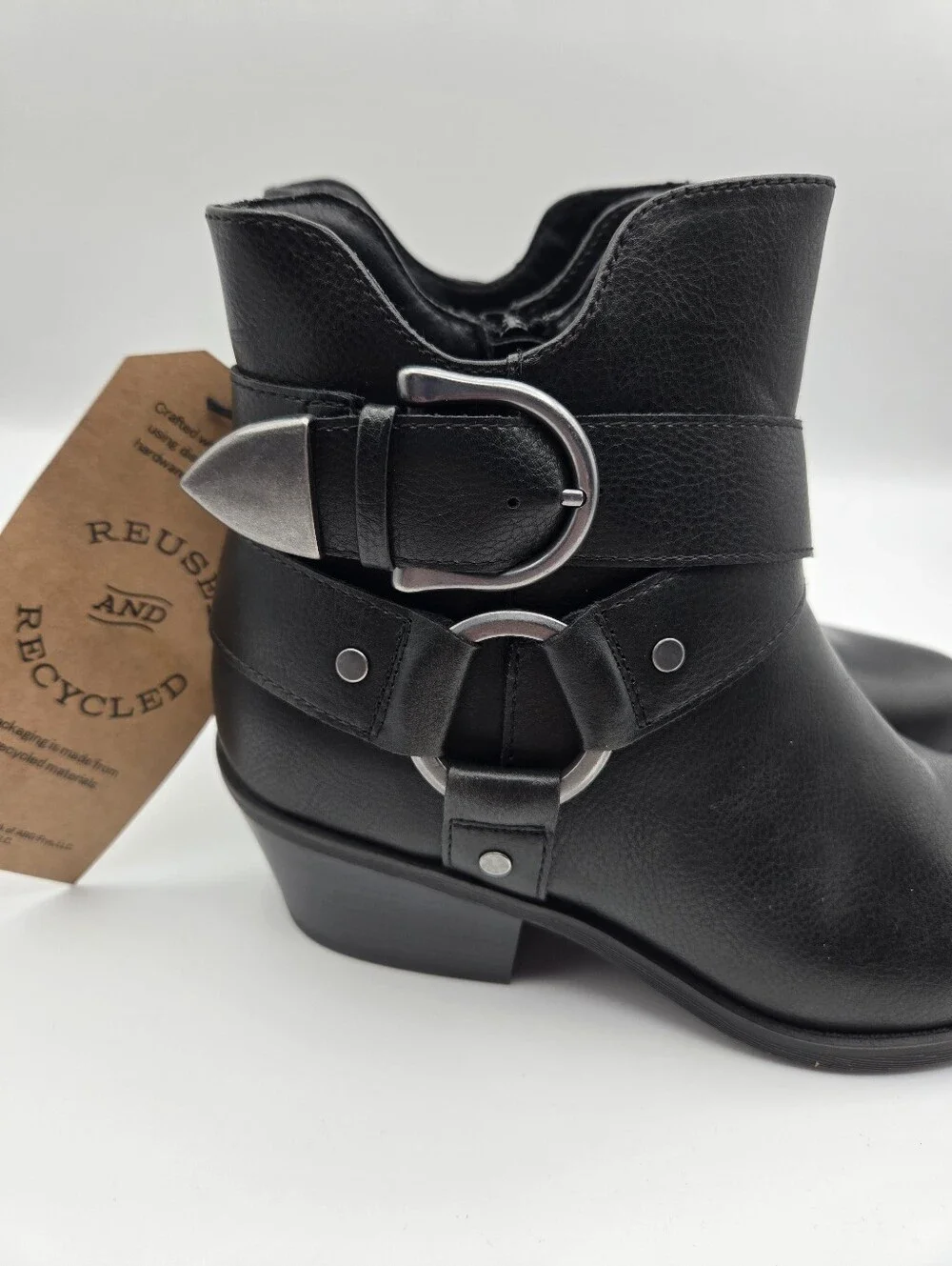 NEW Frye & Co Bellame Black Side Zip Ankle Boots Size 7.5 Moto Western Goth
